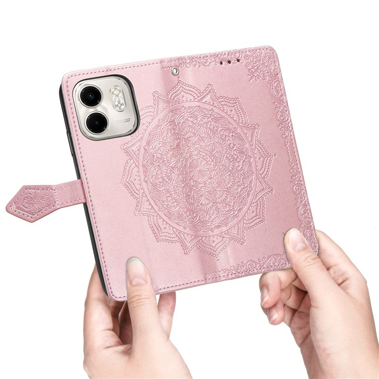 For Infinix Smart 9 4G Wallet Case Mandala Flower Leather Phone Cover Stand View - Rose Gold
