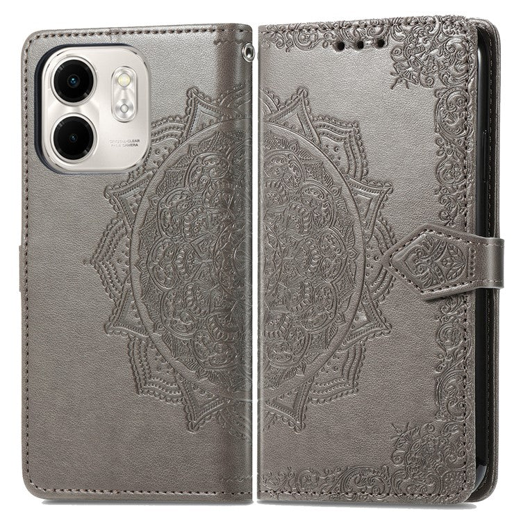 For Infinix Smart 9 4G Wallet Case Mandala Flower Leather Phone Cover Stand View - Grey