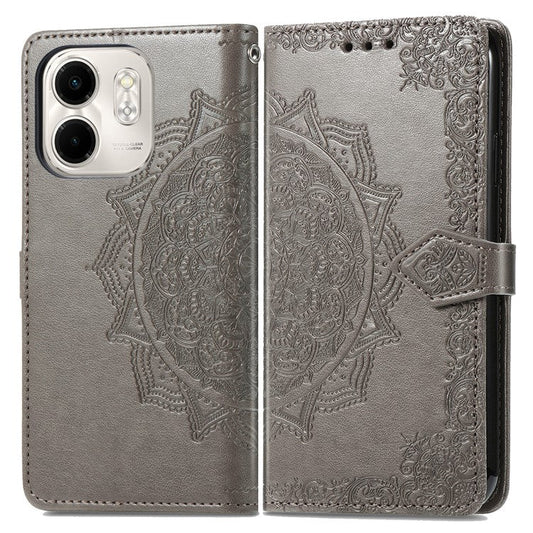 For Infinix Smart 9 4G Wallet Case Mandala Flower Leather Phone Cover Stand View - Grey