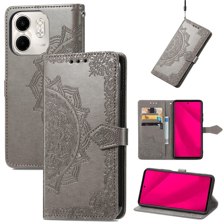 For Infinix Smart 9 4G Wallet Case Mandala Flower Leather Phone Cover Stand View - Grey