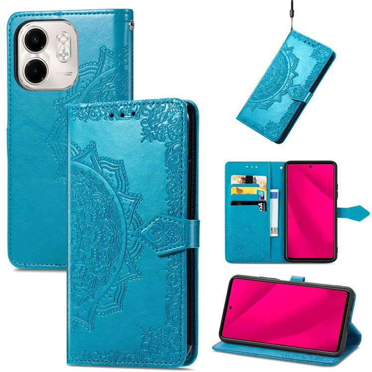 For Infinix Smart 9 4G Wallet Case Mandala Flower Leather Phone Cover Stand View - Blue
