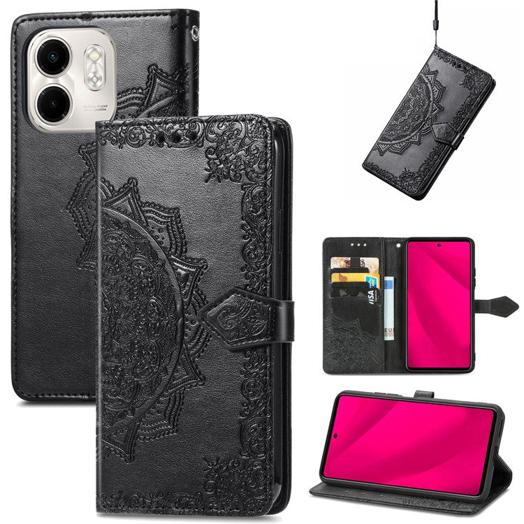 For Infinix Smart 9 4G Wallet Case Mandala Flower Leather Phone Cover Stand View - Black