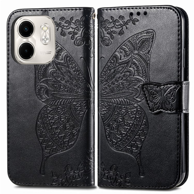 For Infinix Smart 9 4G Case PU Leather Wallet Phone Cover Butterfly Pattern - Black