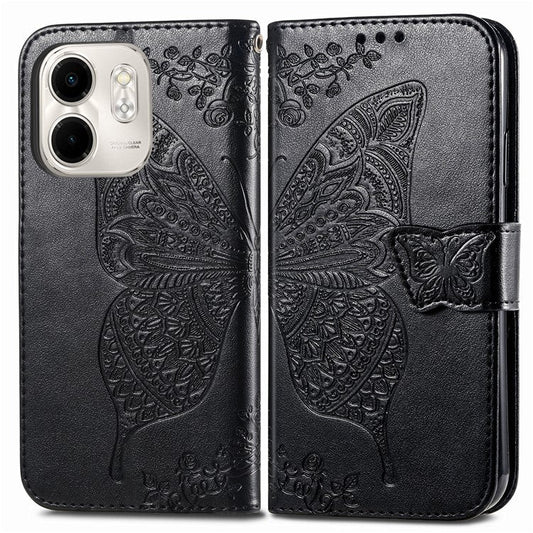 For Infinix Smart 9 4G Case PU Leather Wallet Phone Cover Butterfly Pattern - Black