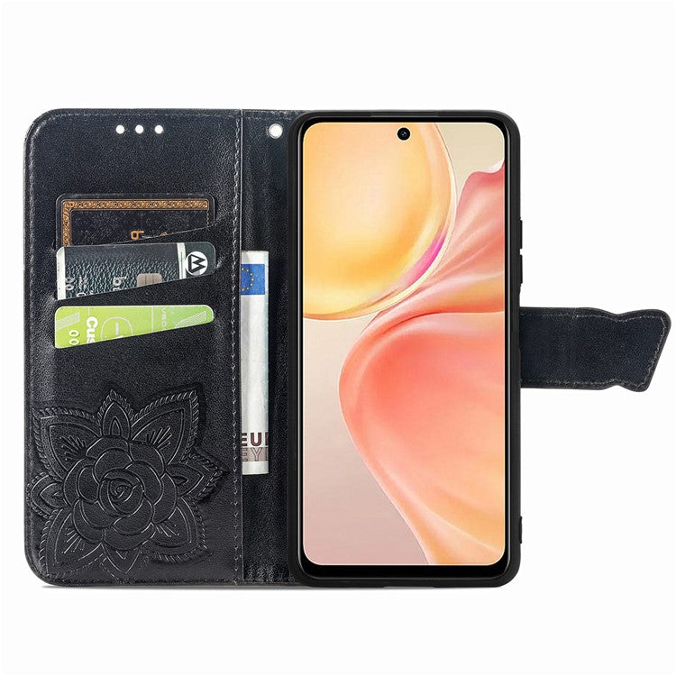For Infinix Smart 9 4G Case PU Leather Wallet Phone Cover Butterfly Pattern - Black