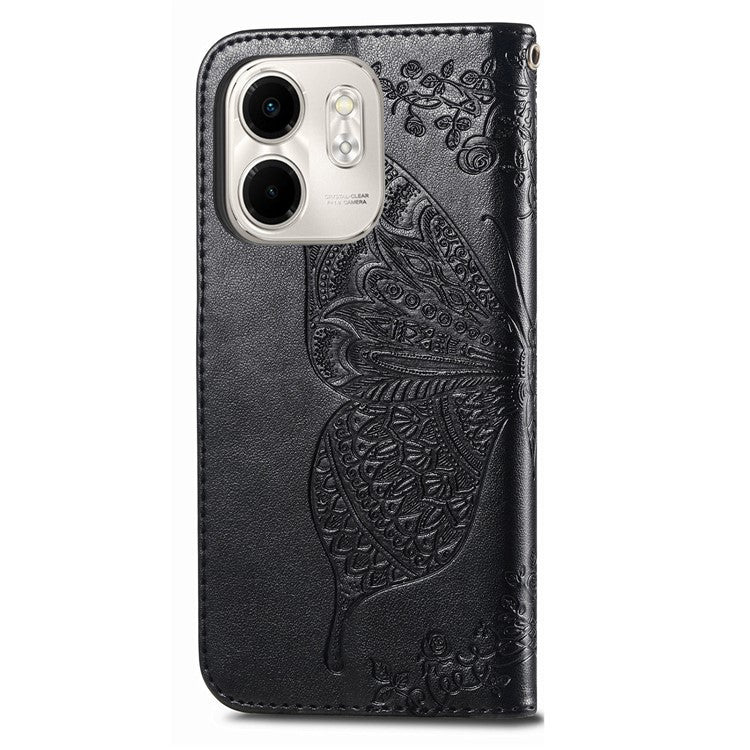 For Infinix Smart 9 4G Case PU Leather Wallet Phone Cover Butterfly Pattern - Black