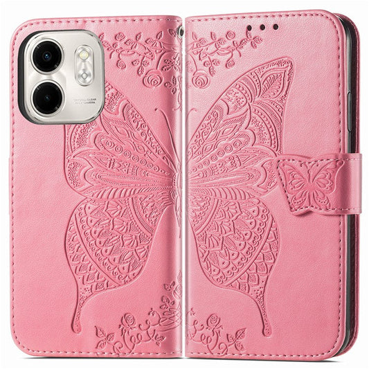 For Infinix Smart 9 4G Case PU Leather Wallet Phone Cover Butterfly Pattern - Pink