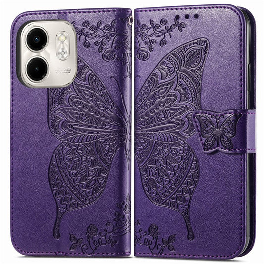 For Infinix Smart 9 4G Case PU Leather Wallet Phone Cover Butterfly Pattern - Dark Purple