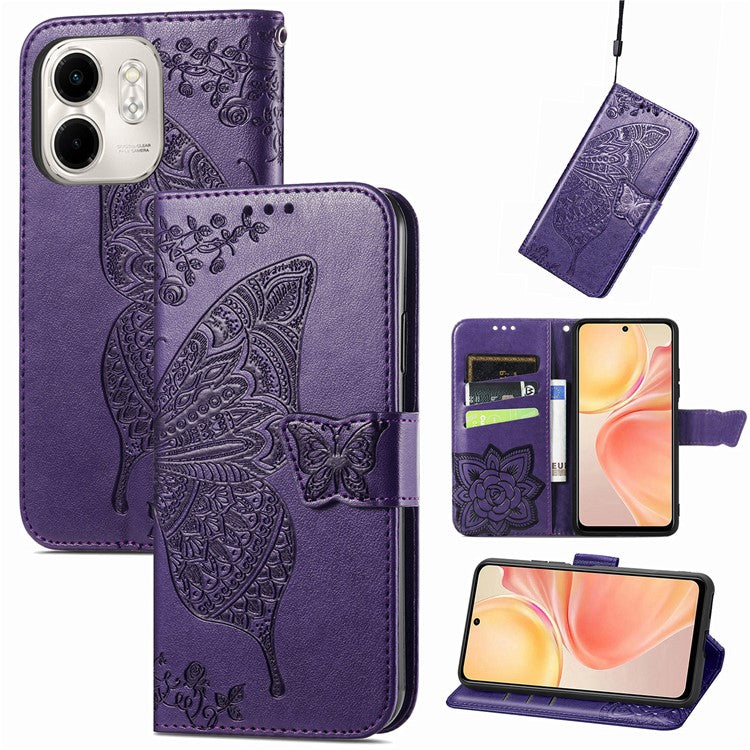 For Infinix Smart 9 4G Case PU Leather Wallet Phone Cover Butterfly Pattern - Dark Purple