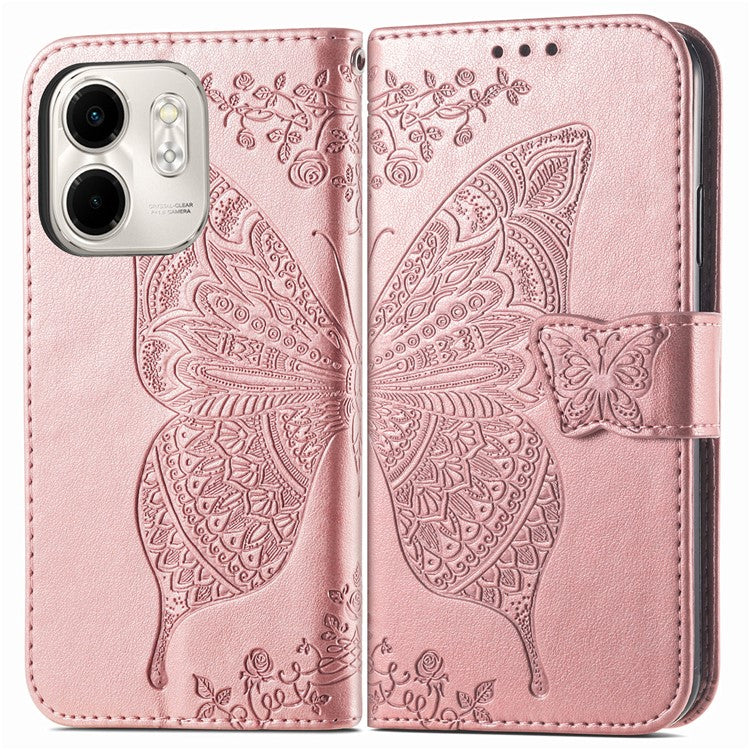 For Infinix Smart 9 4G Case PU Leather Wallet Phone Cover Butterfly Pattern - Rose Gold