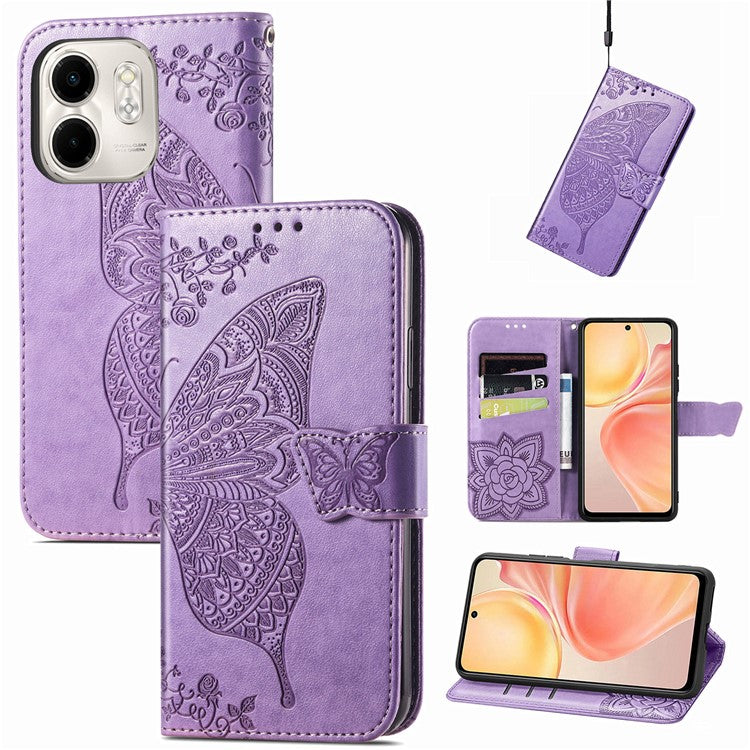 For Infinix Smart 9 4G Case PU Leather Wallet Phone Cover Butterfly Pattern - Light Purple