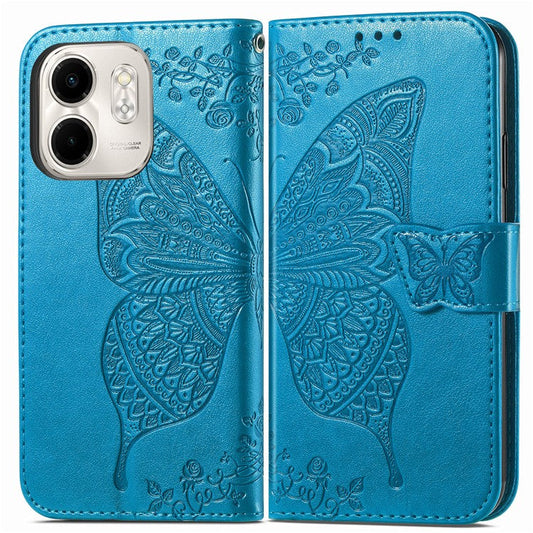 For Infinix Smart 9 4G Case PU Leather Wallet Phone Cover Butterfly Pattern - Blue