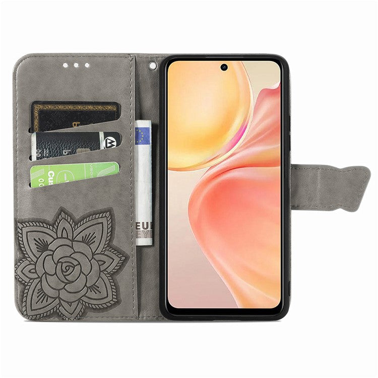 For Infinix Smart 9 4G Case PU Leather Wallet Phone Cover Butterfly Pattern - Grey