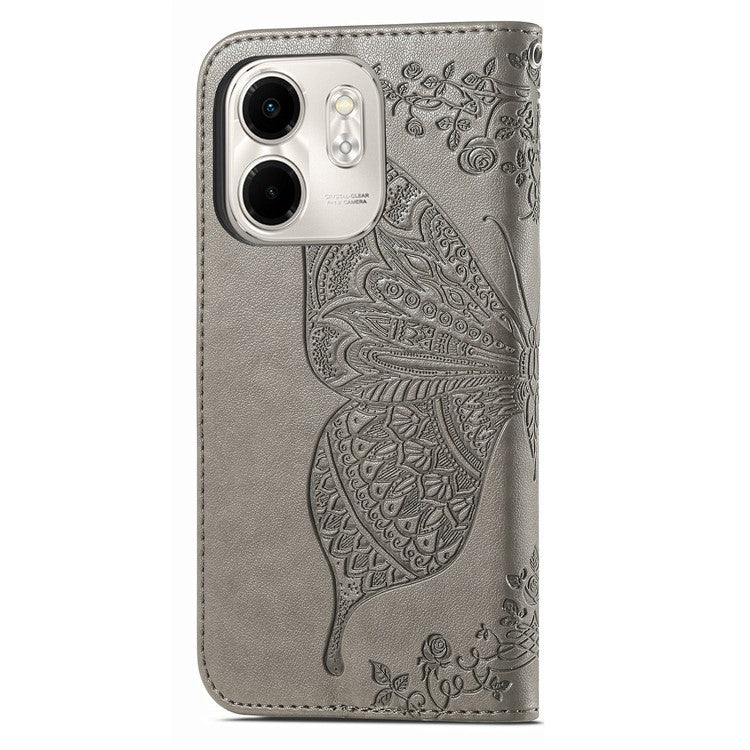 For Infinix Smart 9 4G Case PU Leather Wallet Phone Cover Butterfly Pattern - Grey