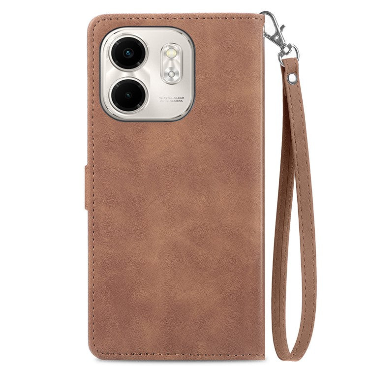 For Infinix Smart 9 4G Case Zipper Wallet PU Leather Flower Imprint Phone Cover - Brown