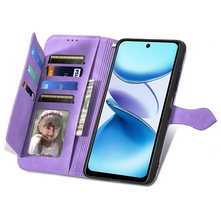 For Infinix Smart 9 4G Case Zipper Wallet PU Leather Flower Imprint Phone Cover - Light Purple