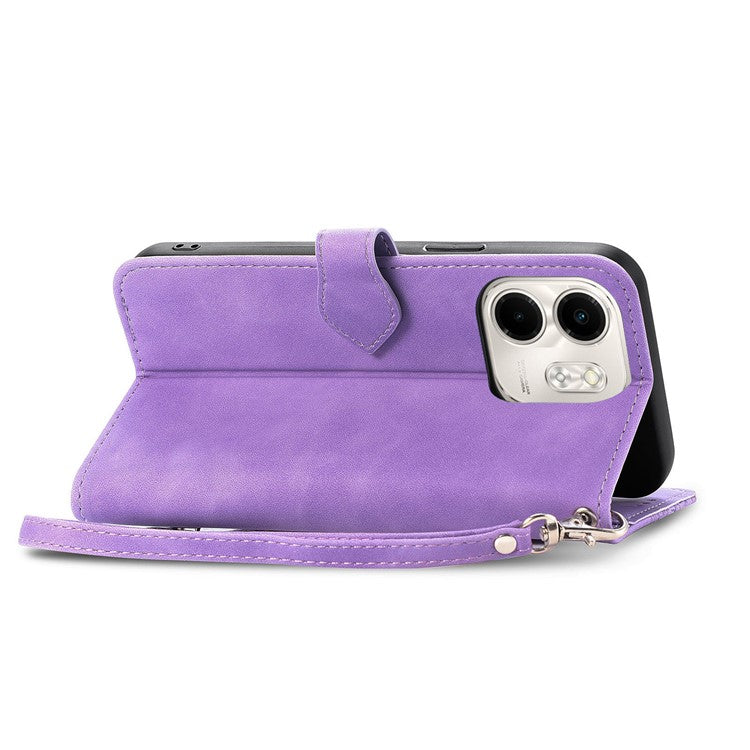For Infinix Smart 9 4G Case Zipper Wallet PU Leather Flower Imprint Phone Cover - Light Purple