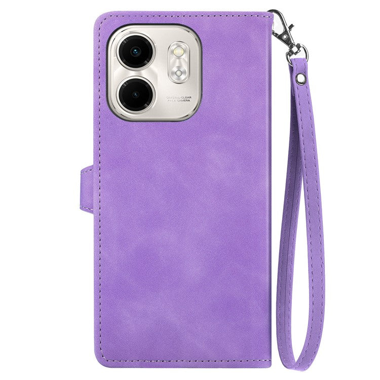 For Infinix Smart 9 4G Case Zipper Wallet PU Leather Flower Imprint Phone Cover - Light Purple