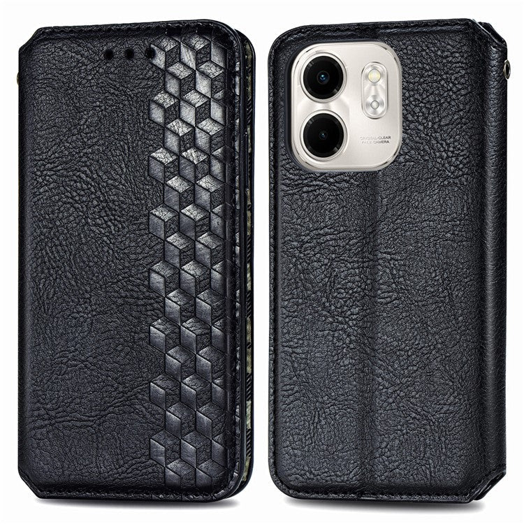 For Infinix Smart 9 4G Case Rhombus Imprint PU Leather Wallet Phone Cover - Black