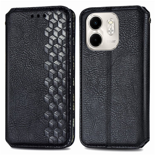 For Infinix Smart 9 4G Case Rhombus Imprint PU Leather Wallet Phone Cover - Black