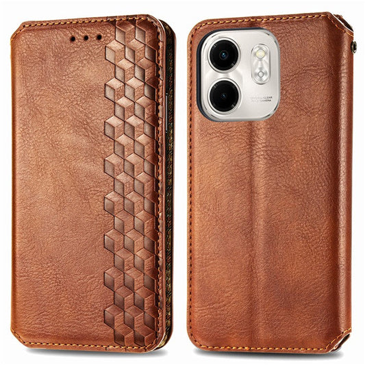 For Infinix Smart 9 4G Case Rhombus Imprint PU Leather Wallet Phone Cover - Brown