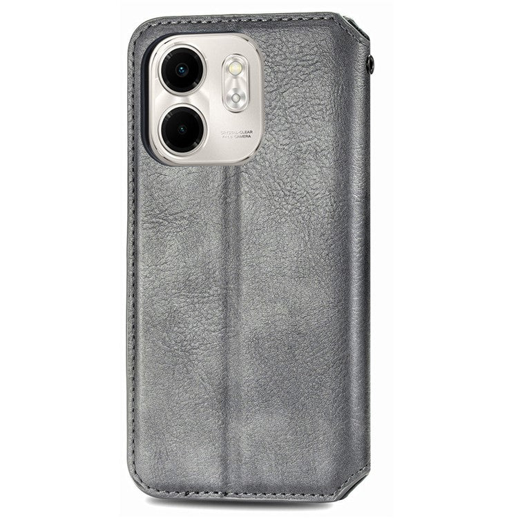 For Infinix Smart 9 4G Case Rhombus Imprint PU Leather Wallet Phone Cover - Grey