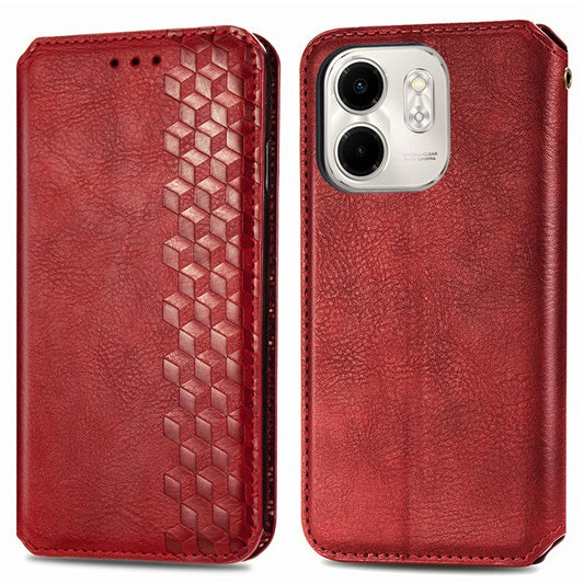 For Infinix Smart 9 4G Case Rhombus Imprint PU Leather Wallet Phone Cover - Red