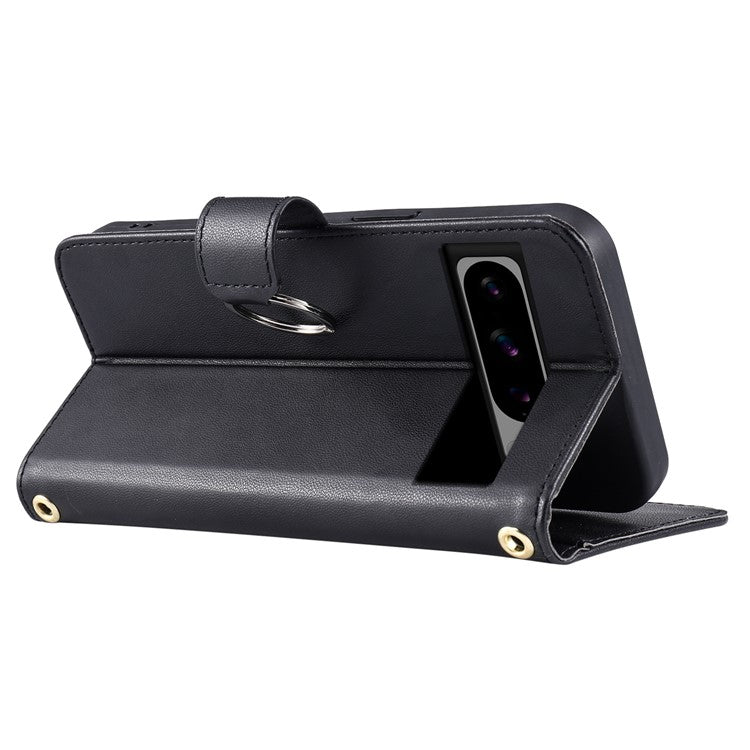 For Google Pixel 8 Pro Crossbody Leather Case Ring Buckle Wallet Stand Rhombus Mobile Cover - Black