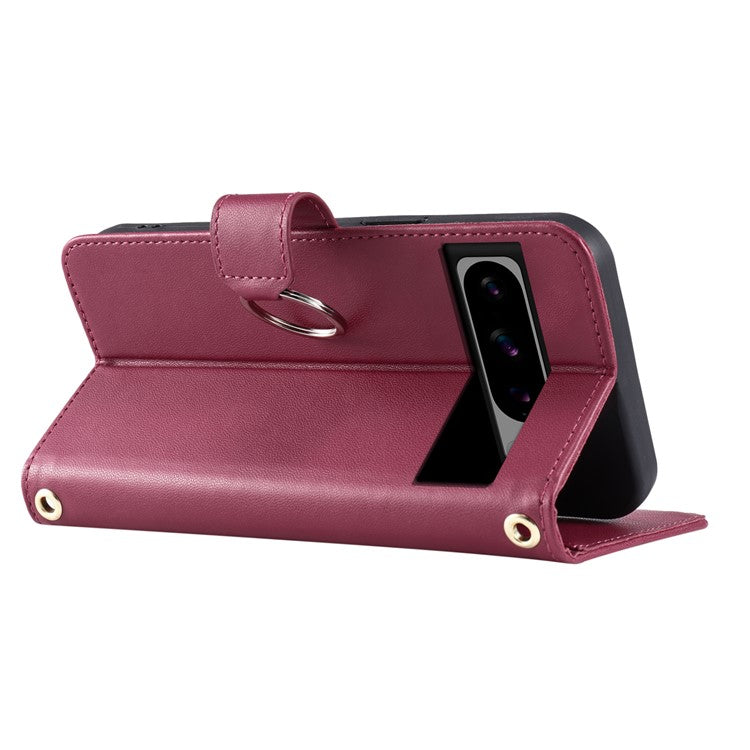 For Google Pixel 8 Pro Crossbody Leather Case Ring Buckle Wallet Stand Rhombus Mobile Cover - Red