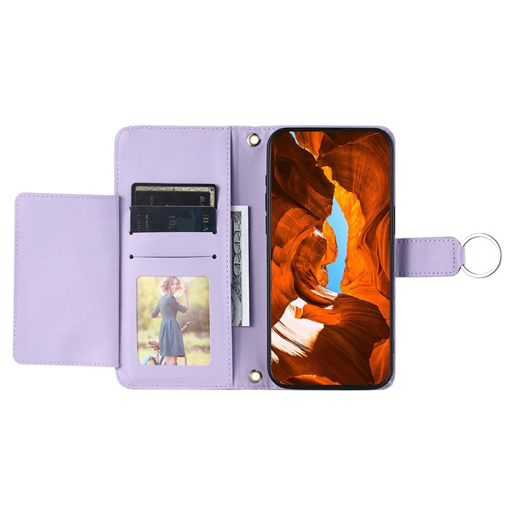 For Google Pixel 8 Pro Crossbody Leather Case Ring Buckle Wallet Stand Rhombus Mobile Cover - Purple