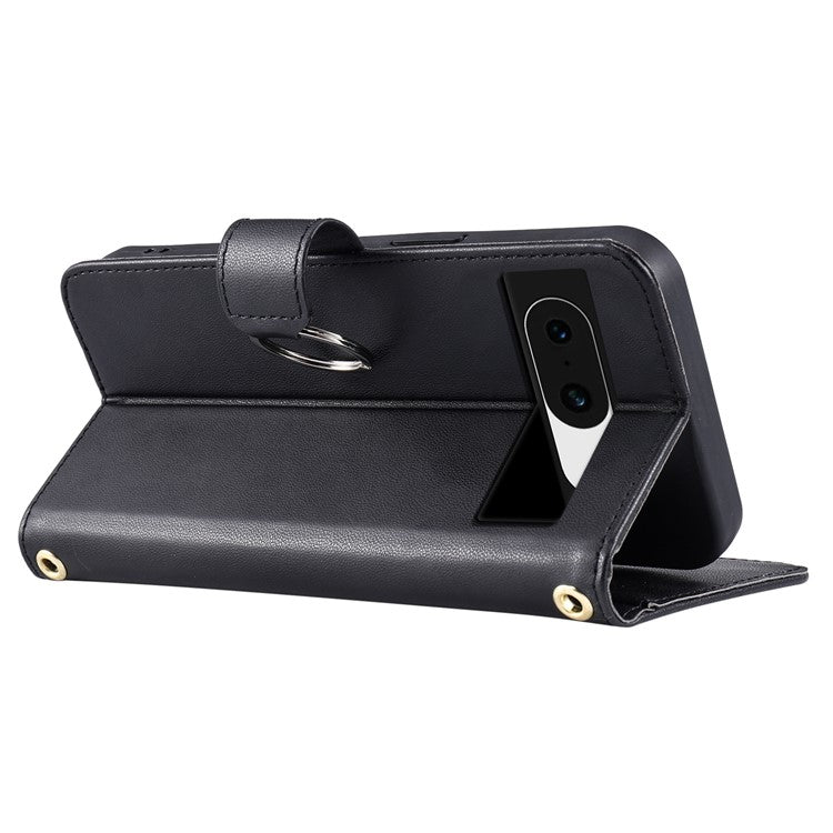 For Google Pixel 8a Crossbody Leather Case Ring Buckle Wallet Stand Rhombus Mobile Cover - Black