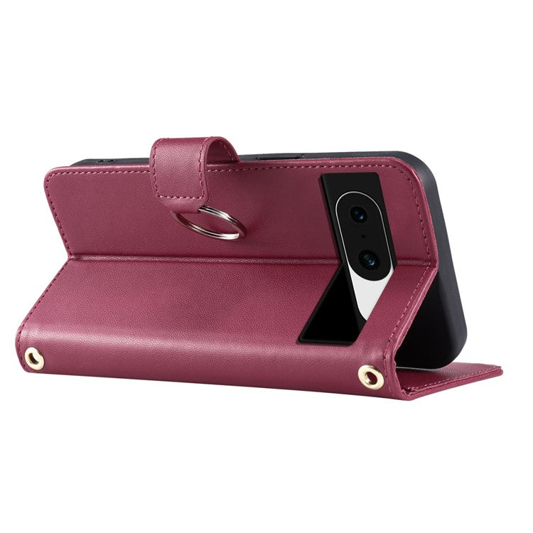 For Google Pixel 8a Crossbody Leather Case Ring Buckle Wallet Stand Rhombus Mobile Cover - Red