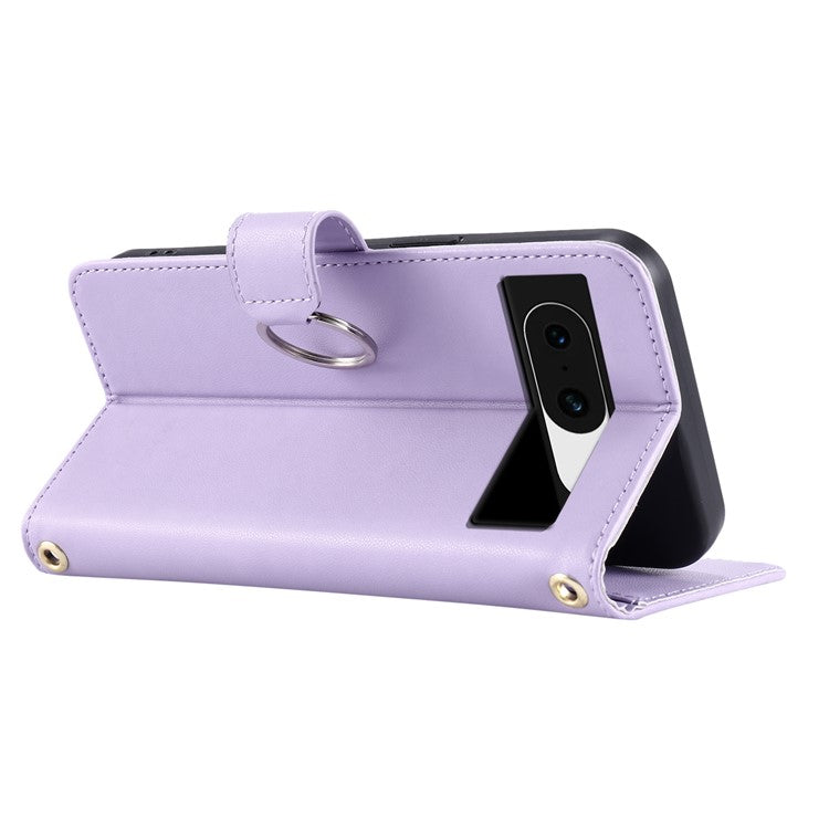 For Google Pixel 8a Crossbody Leather Case Ring Buckle Wallet Stand Rhombus Mobile Cover - Purple