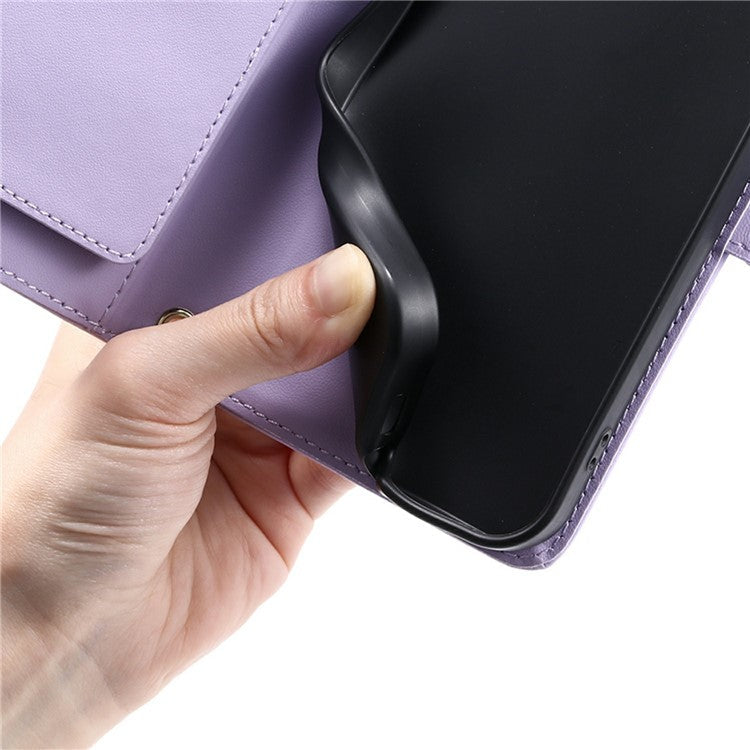 For Google Pixel 8a Crossbody Leather Case Ring Buckle Wallet Stand Rhombus Mobile Cover - Purple