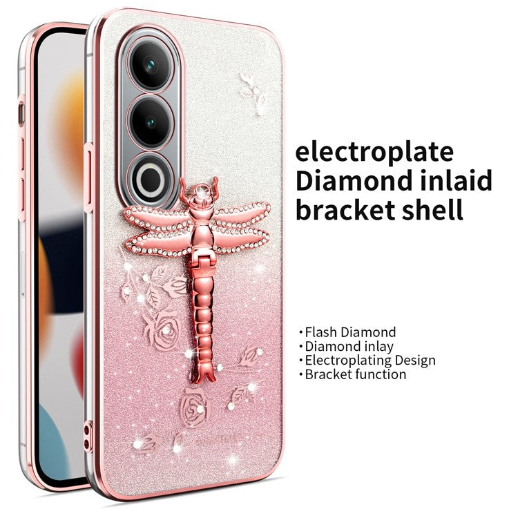 KADEM For OnePlus Ace 3V 5G Case Dragonfly Kickstand TPU Flowers Glitter Phone Cover - Pink