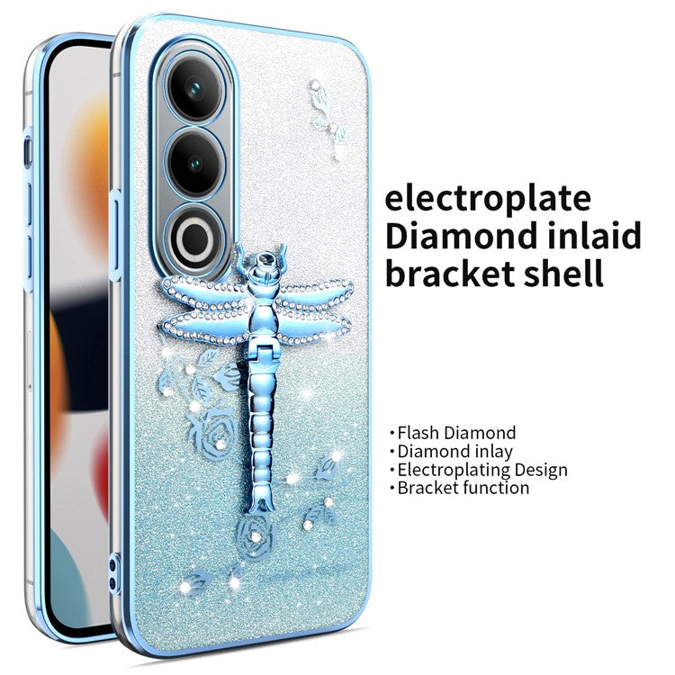 KADEM For OnePlus Ace 3V 5G Case Dragonfly Kickstand TPU Flowers Glitter Phone Cover - Blue
