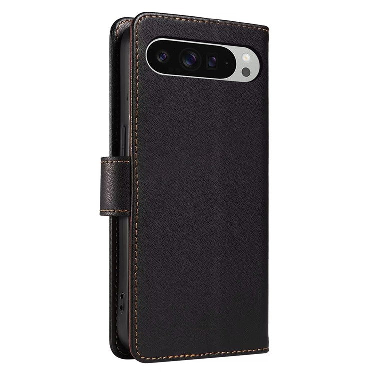 For Google Pixel 9 /  9 Pro Case RFID Blocking Leather Wallet Flip Phone Cover with Wrist Strap - Black