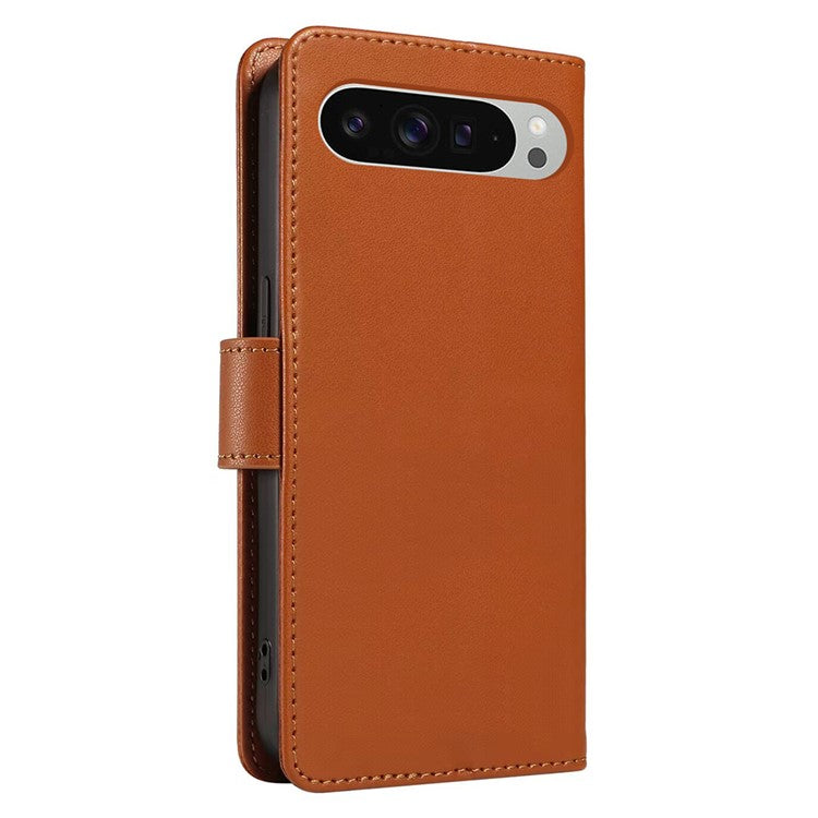 For Google Pixel 9 /  9 Pro Case RFID Blocking Leather Wallet Flip Phone Cover with Wrist Strap - Light Brown