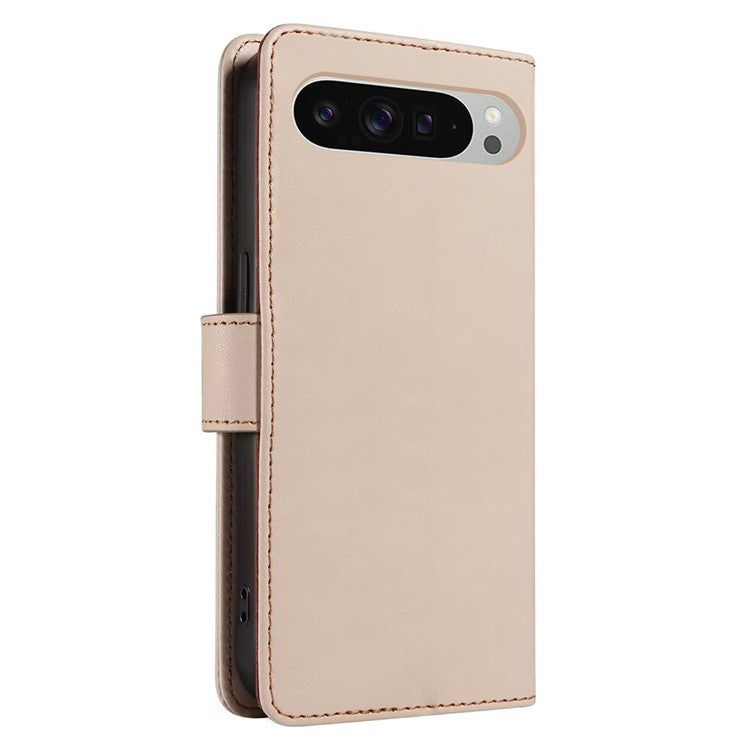 For Google Pixel 9 /  9 Pro Case RFID Blocking Leather Wallet Flip Phone Cover with Wrist Strap - Apricot