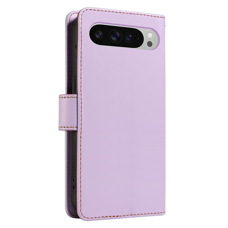 For Google Pixel 9 /  9 Pro Case RFID Blocking Leather Wallet Flip Phone Cover with Wrist Strap - Purple