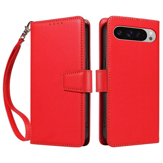 For Google Pixel 9 /  9 Pro Case RFID Blocking Leather Wallet Flip Phone Cover with Wrist Strap - Red