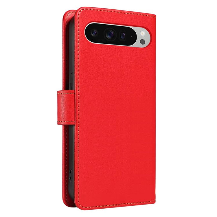 For Google Pixel 9 /  9 Pro Case RFID Blocking Leather Wallet Flip Phone Cover with Wrist Strap - Red