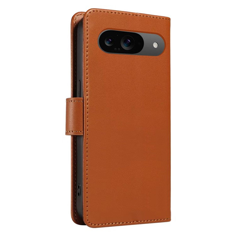 For Google Pixel 9 Case RFID Blocking Leather Wallet Flip Phone Cover with Wrist Strap - Light Brown
