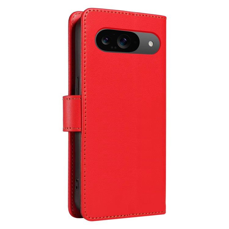 For Google Pixel 9 Case RFID Blocking Leather Wallet Flip Phone Cover with Wrist Strap - Red