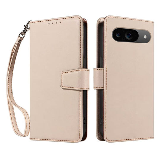 For Google Pixel 9 Case RFID Blocking Leather Wallet Flip Phone Cover with Wrist Strap - Apricot