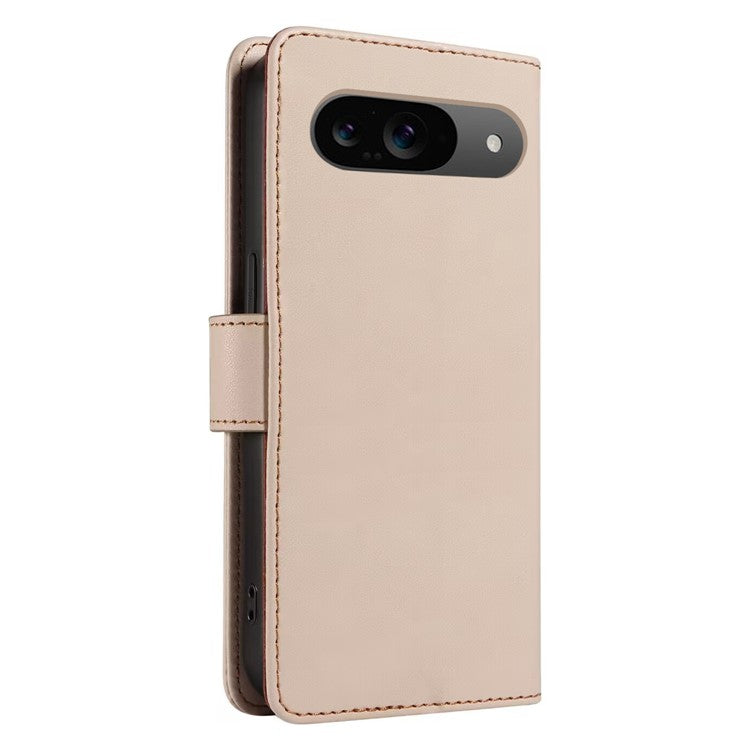 For Google Pixel 9 Case RFID Blocking Leather Wallet Flip Phone Cover with Wrist Strap - Apricot
