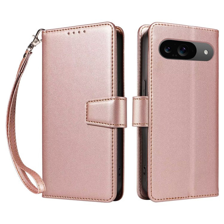 For Google Pixel 9 Case RFID Blocking Leather Wallet Flip Phone Cover with Wrist Strap - Rose Gold