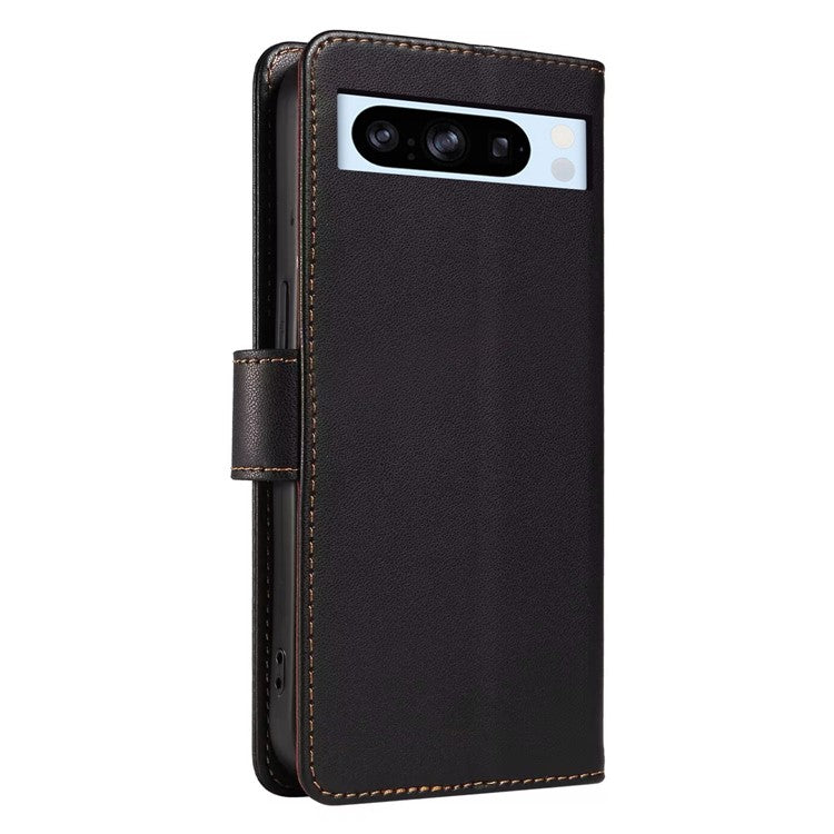 For Google Pixel 8 Pro Case RFID Blocking Leather Wallet Flip Phone Cover with Wrist Strap - Black