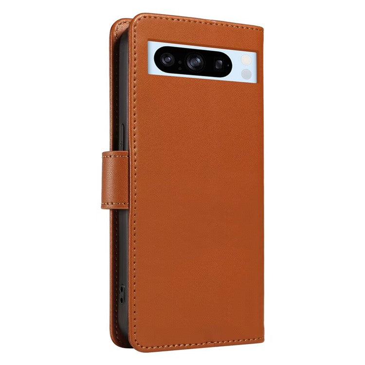 For Google Pixel 8 Pro Case RFID Blocking Leather Wallet Flip Phone Cover with Wrist Strap - Light Brown