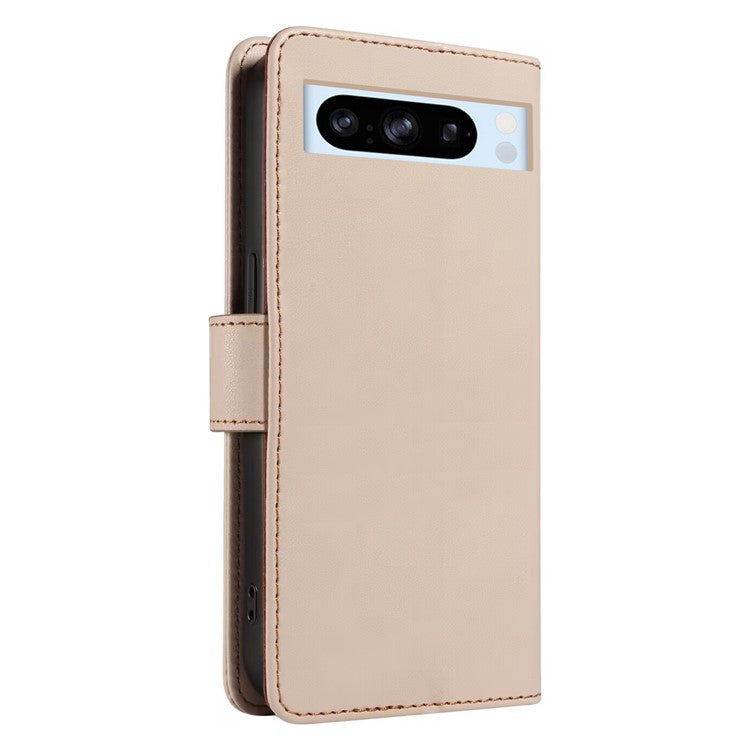 For Google Pixel 8 Pro Case RFID Blocking Leather Wallet Flip Phone Cover with Wrist Strap - Apricot